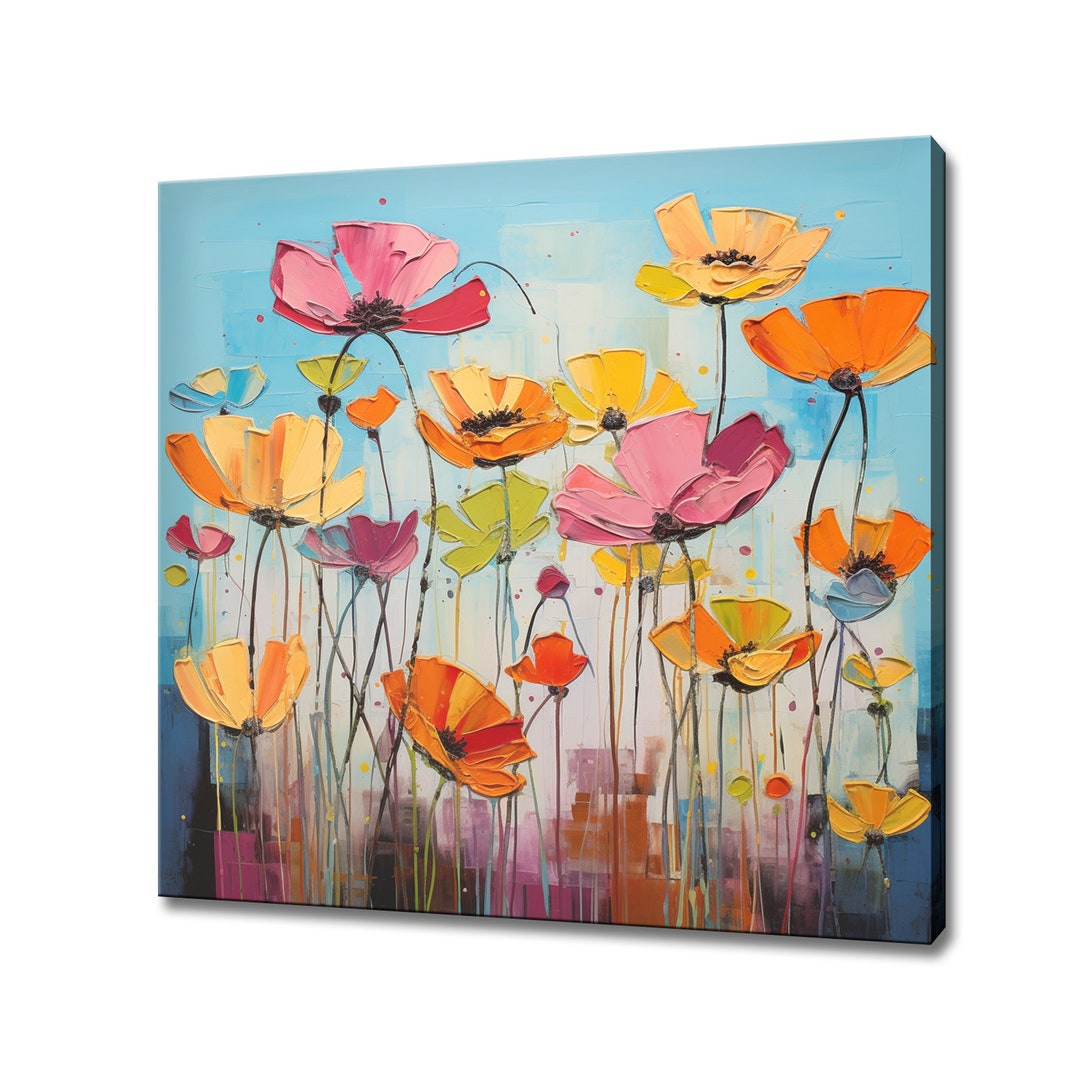 Poppies Flowers Field Oil Painting Style Canvas Print, Modern Floral ...