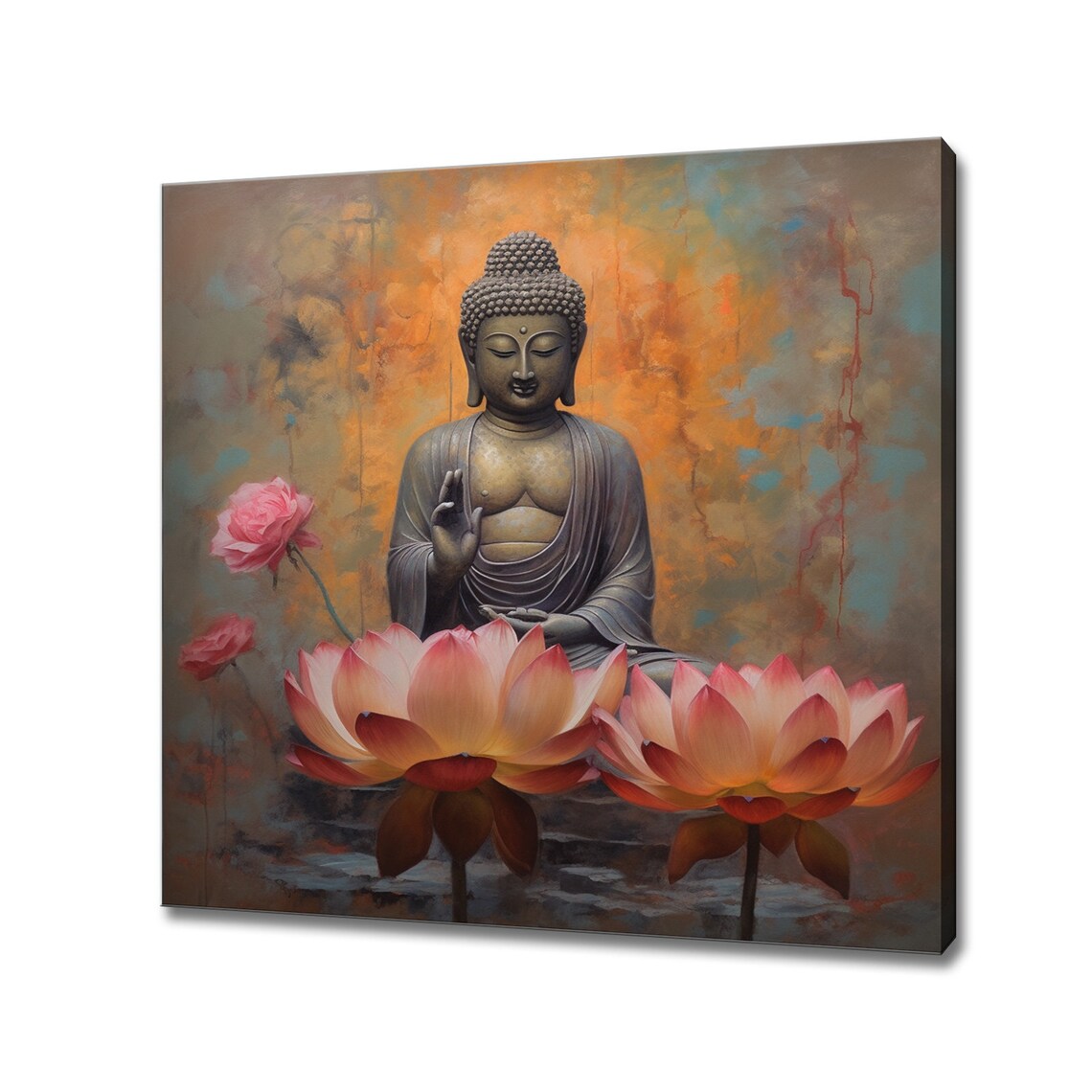 Buddha Lotus Flower Canvas | Art Print Wall Hanging Picture | Peaceful ...