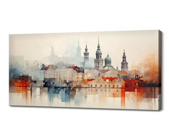 Vienna Skyline Watercolor Canvas Print, Colorful Cityscape Wall Art, Modern Home Decor