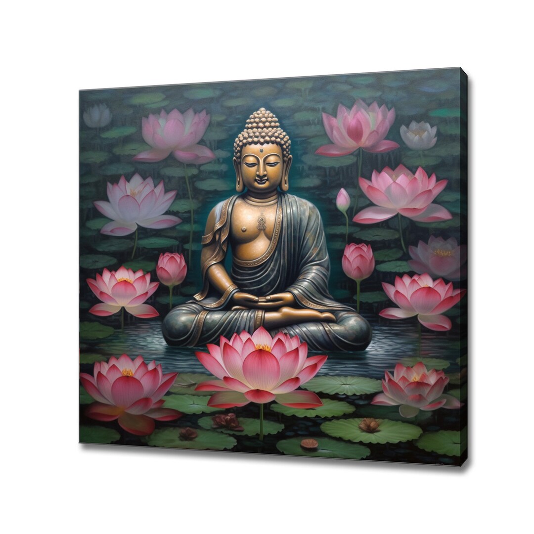 Buddha Lotus Flower Canvas | Art Print Wall Hanging Picture | Peaceful ...