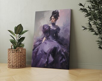 Lady In Violet Purple Baroque Dress Canvas Print | Fashion Art Print |  Vintage Portrait Painting Print I Victorian Antique Female Wall Art