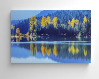 Quadro Su Tela Foresta Verde Con Lago – Stampa Artistica Naturale 30x40 Cm – Cornice In Legno Pronta Da Appendere