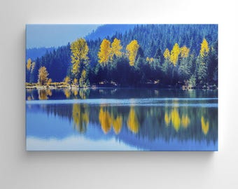Quadro Su Tela Foresta Verde Con Lago – Stampa Artistica Naturale 30x40 Cm – Cornice In Legno Pronta Da Appendere