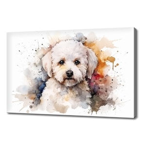 Cute Bichon Frise Dog Watercolour Canvas Print | Animals Canvas Picture | Dog Lovers Gift Painting Wall Hanging | Wall Art Print On Canvas