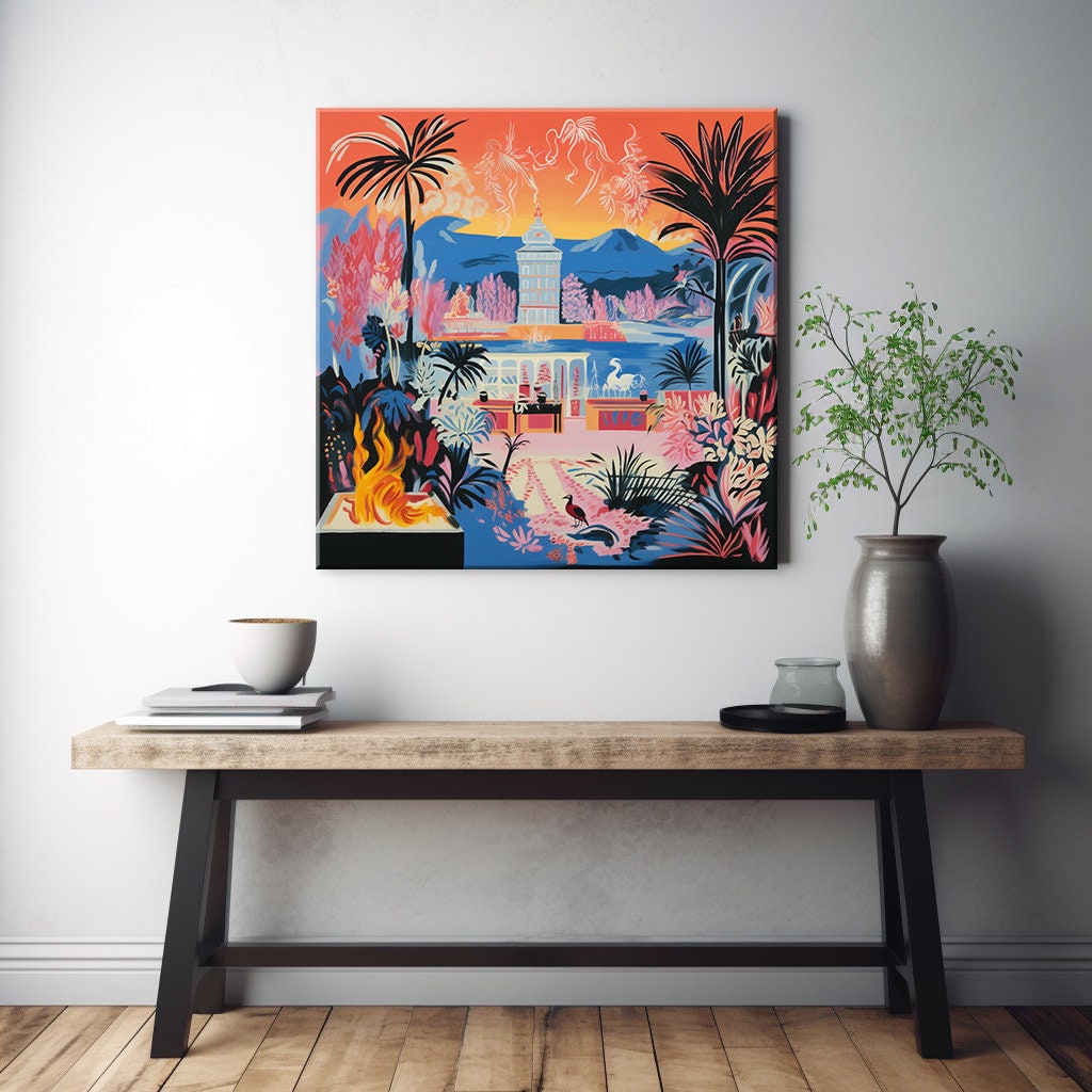Colourful Tropical Fantasy Landscape City Painting Style Canvas Print ...