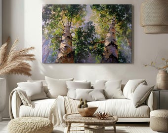 Große Birken Bäume Leinwanddruck - Minimalistische Wald Wandkunst - Vertikale Baum Landschaft für modernes, skandinavisches oder von der Natur inspiriertes Dekor