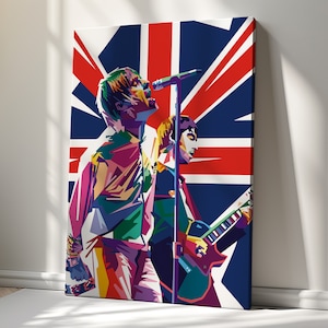 Liam Gallagher Leinwanddruck, Rockmusik Wandkunst, Oasis Fan Kunst Geschenk, handgemacht auf Bestellung, schnelle Lieferung