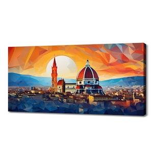 Florence Beautiful City In Italy Canvas Print Wall Art, Modern Design Home Office Decor, Famous Landmarks Skyline Colourful Abstract Print