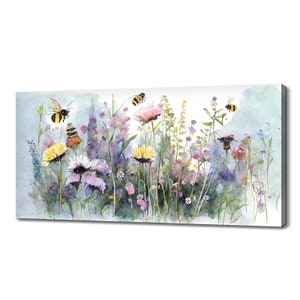 Wildflowers Art Print | Meadow Flowers Canvas Picture | Watercolour Botanical Floral Wall Hanging | Multiple Sizes | High Quality Wall Art
