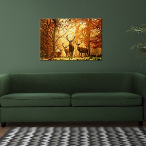 The Deer Autumn Forest Canvas Art Print Animals Wall Hanging Handmade ...