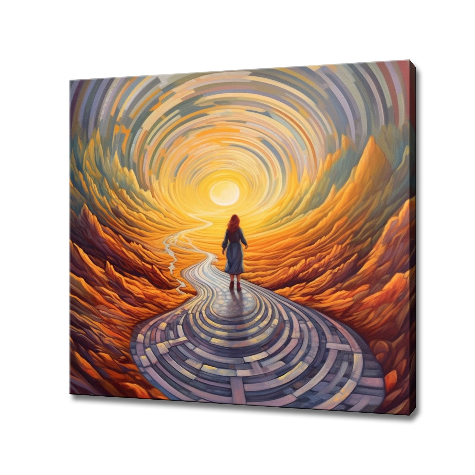 Abstract Psychedelic Realism Woman Walking Towards Sunset Canvas