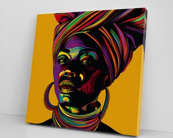Vibrant Black Woman Canvas Print – Afrocentric Feminist Wall Art in Bold Colours