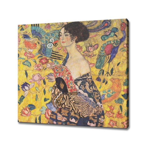 Gustav Klimt Art Print | Dame mit Fächer Canvas Picture | Classic Painting Wall Hanging | High Quality Wall Art