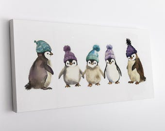 Pinguine-Leinwandbild – Verspielte Aquarell-Wandkunst fürs Kinderzimmer