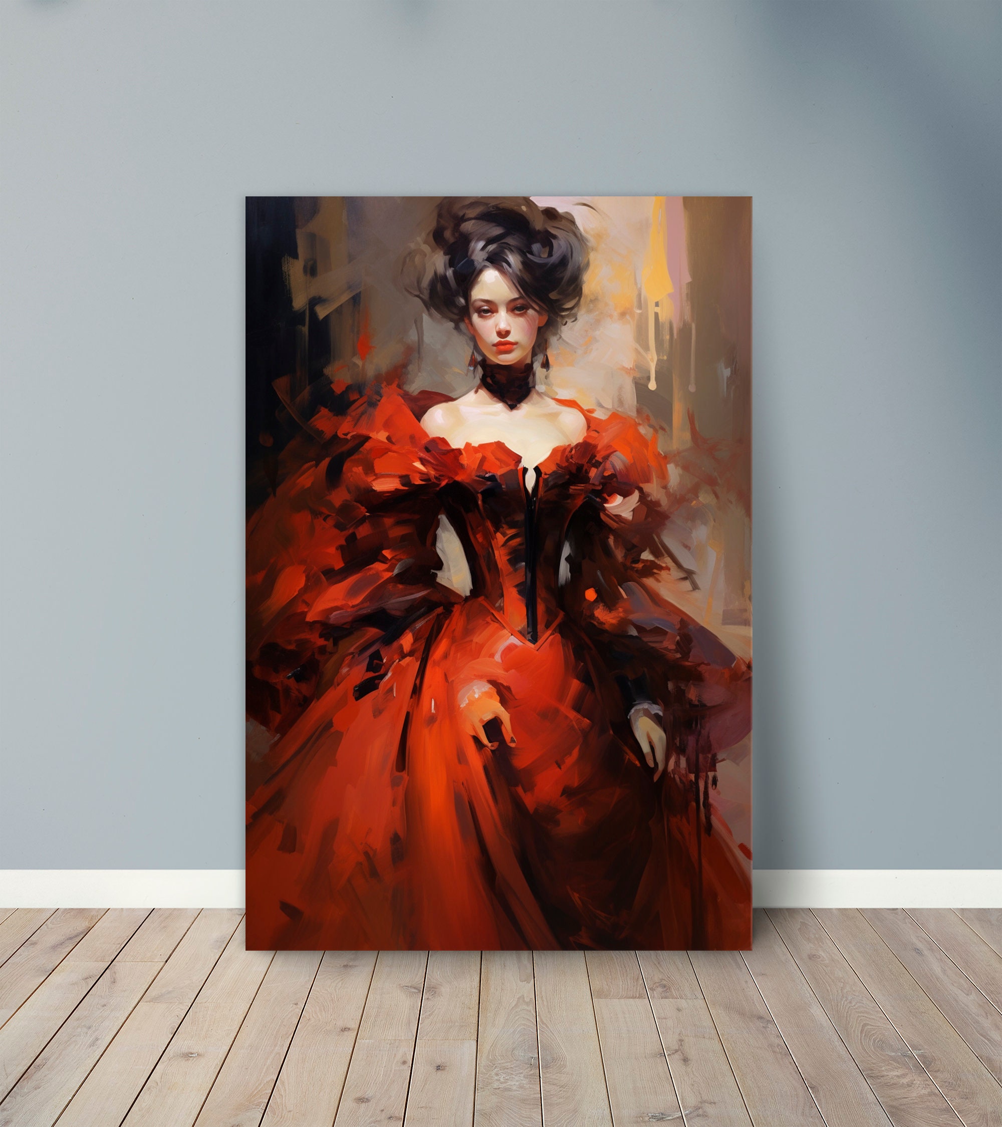 Lady in Red Baroque Puffy Dress Canvas Print | Fashion Art Print | Vintage Portrait  Painting Print I Victorian Antique Female Wall Art - Etsy