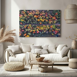 Bunte Bäume in Ästchen, abstrakte Kunst auf Leinwand, Herbstwald, rustikale Landschaftsmalerei für Wohnzimmer