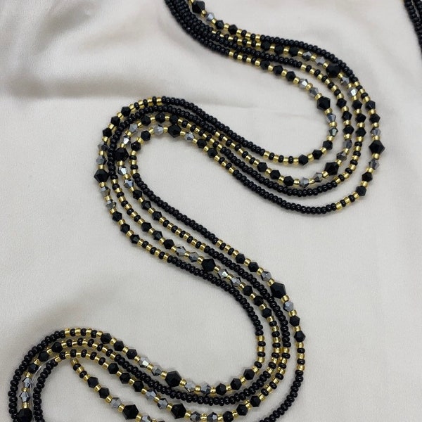 Black and gold waist beads (twin set) | African waist beads | Belly beads | Elastic Waist Beads