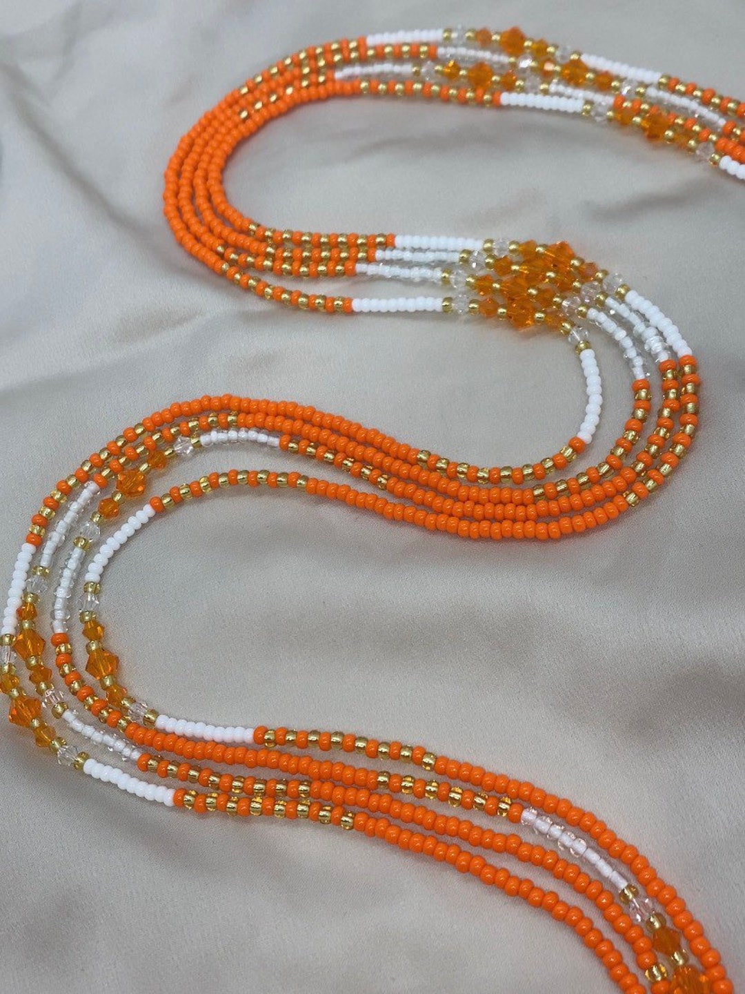 Orange and White Crystal Waist Beads twin Set African Waist Beads Belly