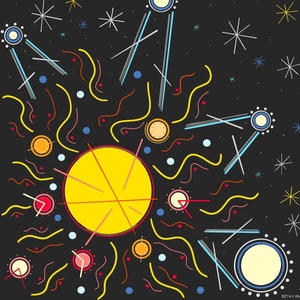 late april | a digital art print download [Solar Celestial Sun Moon Stars Planets Astronaut]