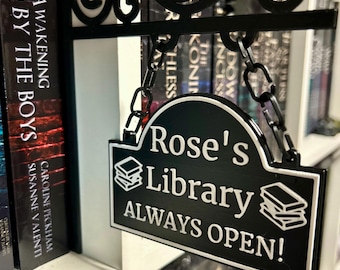 Personalised Library Sign Hanging Bookshelf decor - 3D Printed