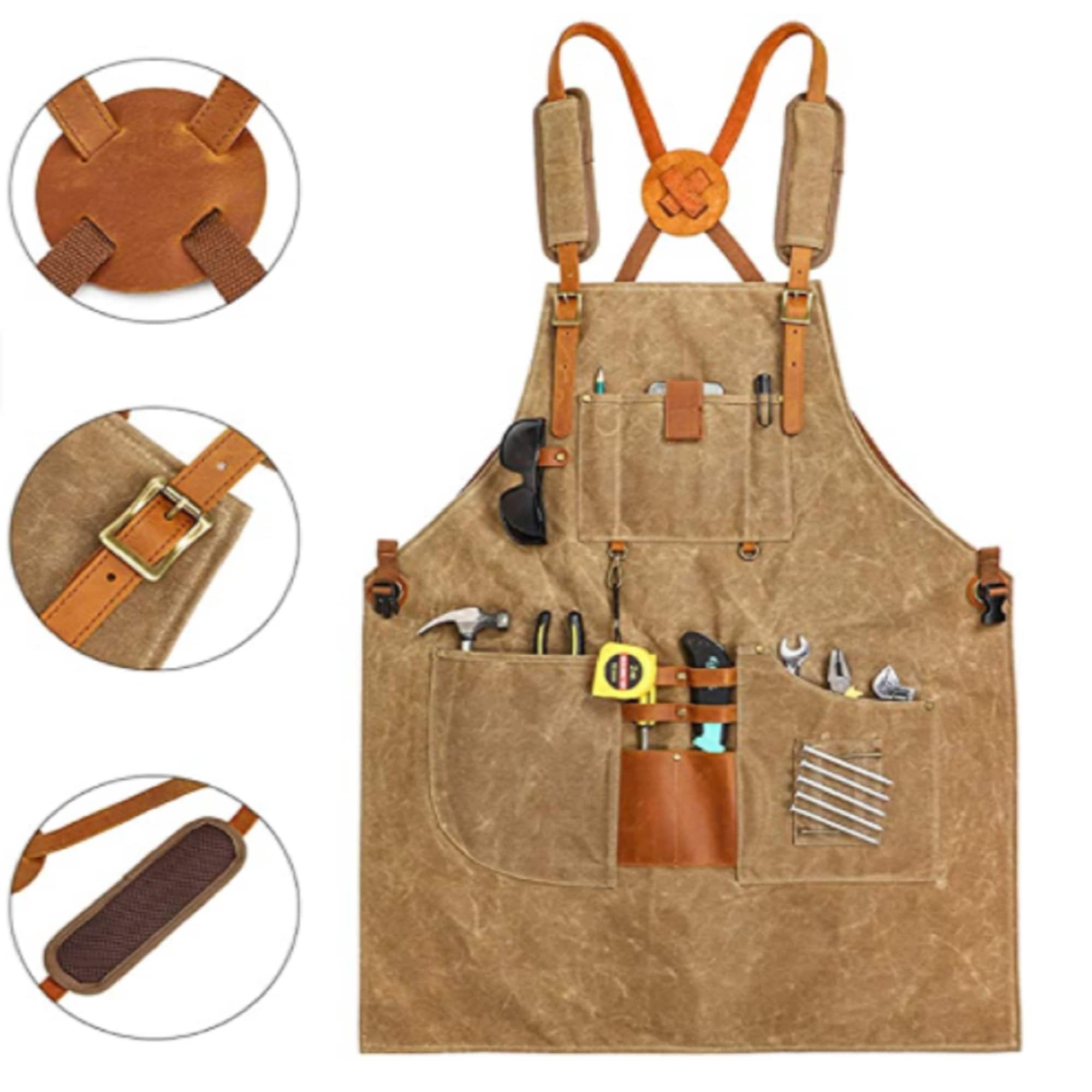 Woodworking Apron with leather shoulder strap buckle Apron | Etsy