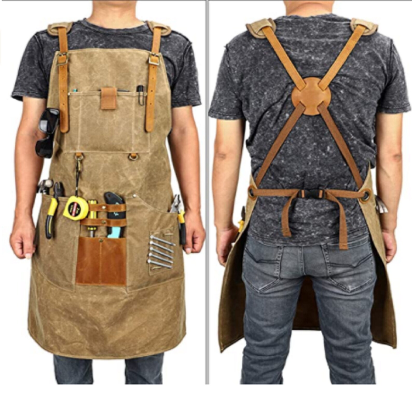 Woodworking Apron with leather shoulder strap buckle Apron | Etsy