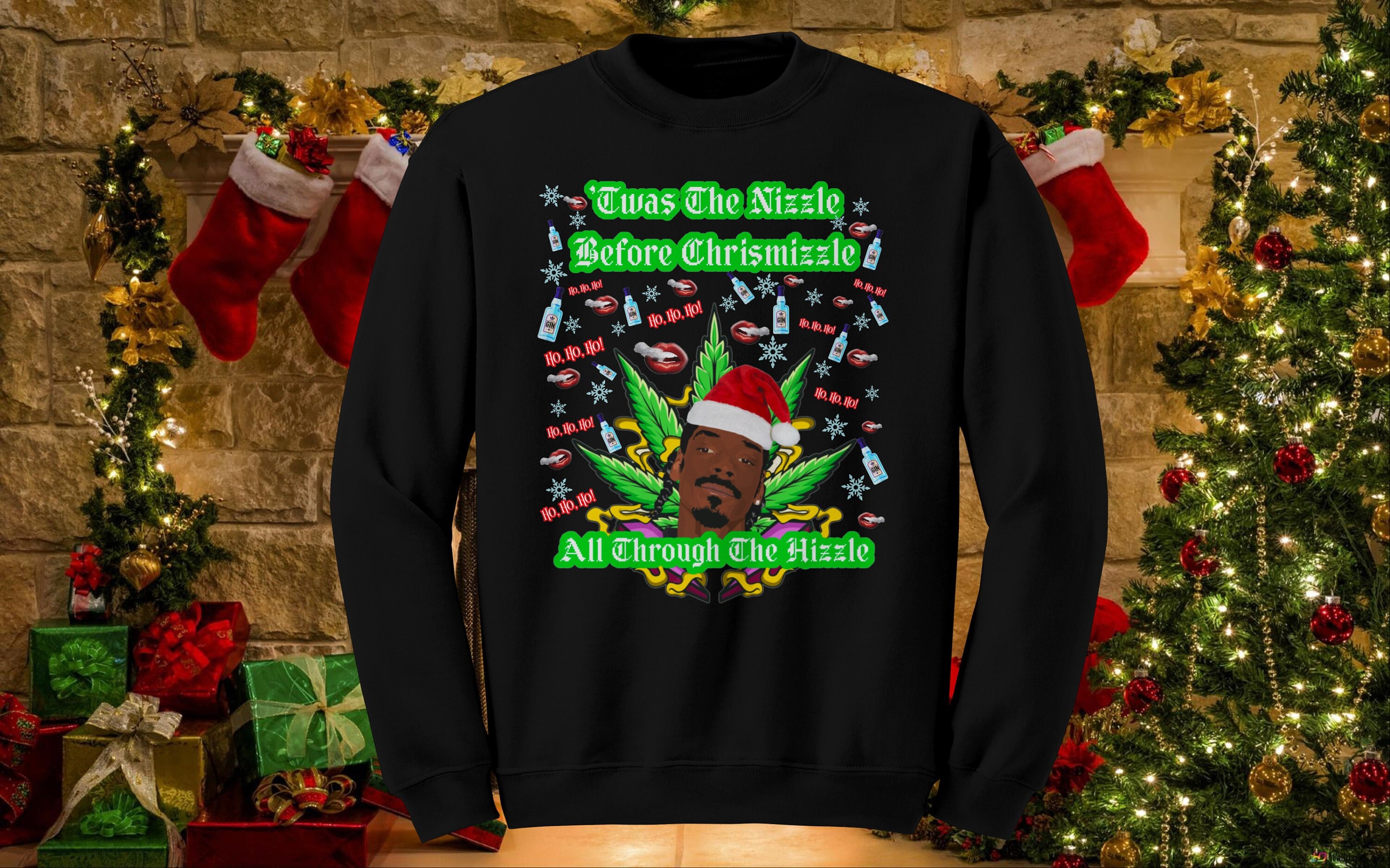 Ugly Christmas Sweater Snoop Dogg 'Twas The Nizzle Before Chrismizzle Sweatshirt