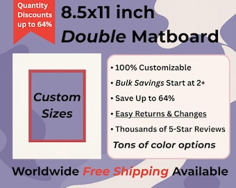 8.5x11 inch Custom DOUBLE Mat with Custom Cutout // Fits 8.5x11 (or 11x8.5) Frames // Free Shipping to US, Canada, Europe, Australia & NZ