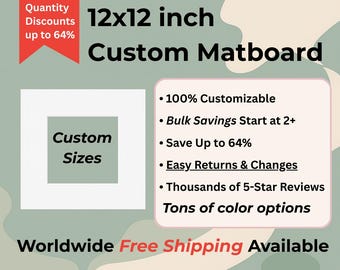 12x12 inch Custom Matboard with Custom Cutout // Fits 12x12 inch Square Frames // Free Shipping to US, Canada, Europe, Australia & NZ