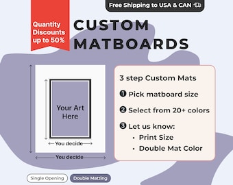 DOUBLE Matting - Fully Customizable Premium Matboard : Specify Exterior and Interior Dimensions  in 30+ Colors)