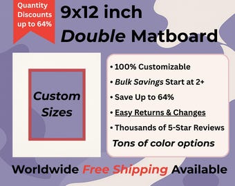 9x12 inch Custom DOUBLE Mat with Custom Cutout // Fits 9x12 (or 12x9) Frames // Free Shipping to US, Canada, Europe, Australia & NZ
