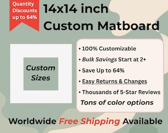 14x14 inch Custom Matboard with Custom Cutout // Fits 14x14 inch Square Frames // Free Shipping to US, Canada, Europe, Australia & NZ