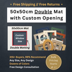 50x50cm Custom DOUBLE Mat with Custom Cutout // Fits 50x50cm Square Frames // Free Shipping to US, Canada, Europe, Australia & NZ
