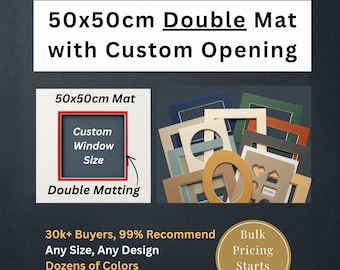 50x50cm Double Mat with Custom Cutout, Fits 40x40cm Frame