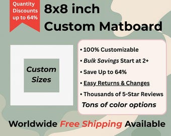 8x8 inch Custom Matboard with Custom Cutout // Fits 8x8 Square Frames // Free Shipping to US, Canada, Europe, Australia & NZ