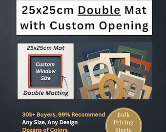 25x25cm Custom DOUBLE Mat with Custom Cutout // Fits 25x25cm Square Frames // Free Shipping to US, Canada, Europe, Australia & NZ