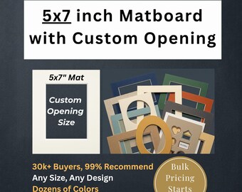 5x7 inch Custom Matboard with Custom Cutout // Fits 5x7 (or 7x5) Frames // Free Shipping to US, Canada, Europe, Australia & New Zealand