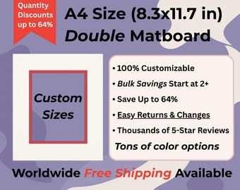 A4 Sized (8.3x11.7 / 11.7x8.3 inch) DOUBLE Mat with Custom Cutout // Fits A4 Frames // Free Shipping to US, Canada, Europe, Australia & NZ