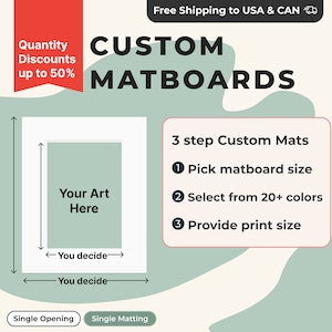 Fully Customizable Premium Matboard: Specify Exterior and Interior Dimensions Single Matting in 20 Colors image 1