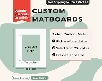 Fully Customizable Premium Matboard: Specify Exterior and Interior Dimensions (Single Matting in 20+ Colors)