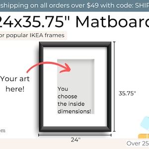 May include: Black framed matboard, 61 x 91 cm, for IKEA frames. The text says "Your art here!" and "You choose the inside dimensions!" with a colour palette and the words "Over 25 colours!"