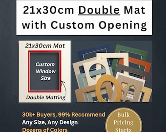 21x30cm Custom DOUBLE Mat with Custom Cutout // Fits 21x30cm (or 30x21cm ) Frames // Free Shipping to US, Canada, Europe, Australia & NZ
