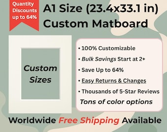A1 Sized (23.4x33.1 / 33.1x23.4 inch) Matboard with Custom Cutout // Fits A5 Frames // Free Shipping to US, Canada, Europe, Australia & NZ