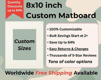 8x10 inch Custom Matboard with Custom Cutout // Fits 8x10 (or 10x8) inch Frames// Free Shipping to US, Canada, Europe, Australia & NZ
