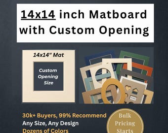 14x14 Inch Custom Matboard with Custom Cutout, Fits Square Frames