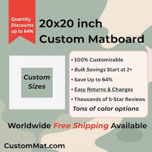 Paspartú personalizado de 20 x 20 pulgadas con recorte personalizado // Se adapta a marcos cuadrados de 20 x 20 // Envío gratuito a EE. UU., Canadá, Europa, Australia y Nueva Zelanda