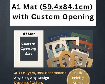A1 Sized (59.4x84.1 / 84.1x59.4 cm) Matboard with Custom Cutout // Fits A1 Frames // Free Shipping to US, Canada, and UK