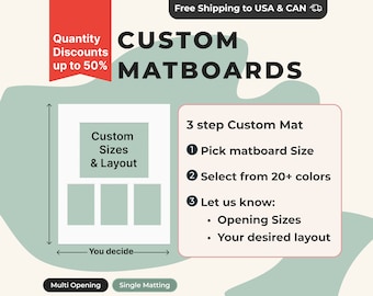 Multiple Openings | Customizable Premium Matboard: Specify Exterior and Interior Dimensions (Single Matting - Small Sizes - Free Shipping)