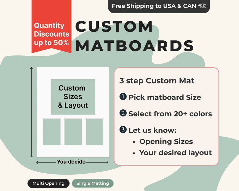 Mat Opening Multiple Openings | Customizable Premium Matboard: Specify Exterior and ...