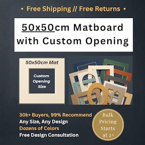 50x50cm Custom Matboard with Custom Cutout // Fits 50x50cm Frames // Free Shipping to US, Canada, Europe, Australia & NZ